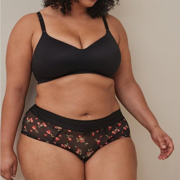 🆕️ Torrid Cherries Print Black Mesh Mid-Rise Cheeky Panty - Picture 5 of 6